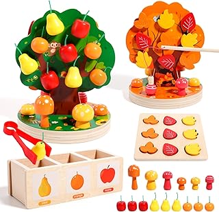 INIFEIDALA Montessori Toys for 3 4 5 6 Year Old - Wooden Educational Toy for Toddlers,Shape Sorting Puzzle for Fine Motor Skills,Apple Picking Magnetic Tree Toy,Hand-Eye Coordination,Color Recognition