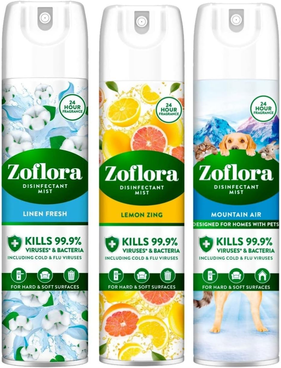 Zoflora Air Spray Disinfectant Mist, 300 ml, Linen Fresh + Zoflora Air