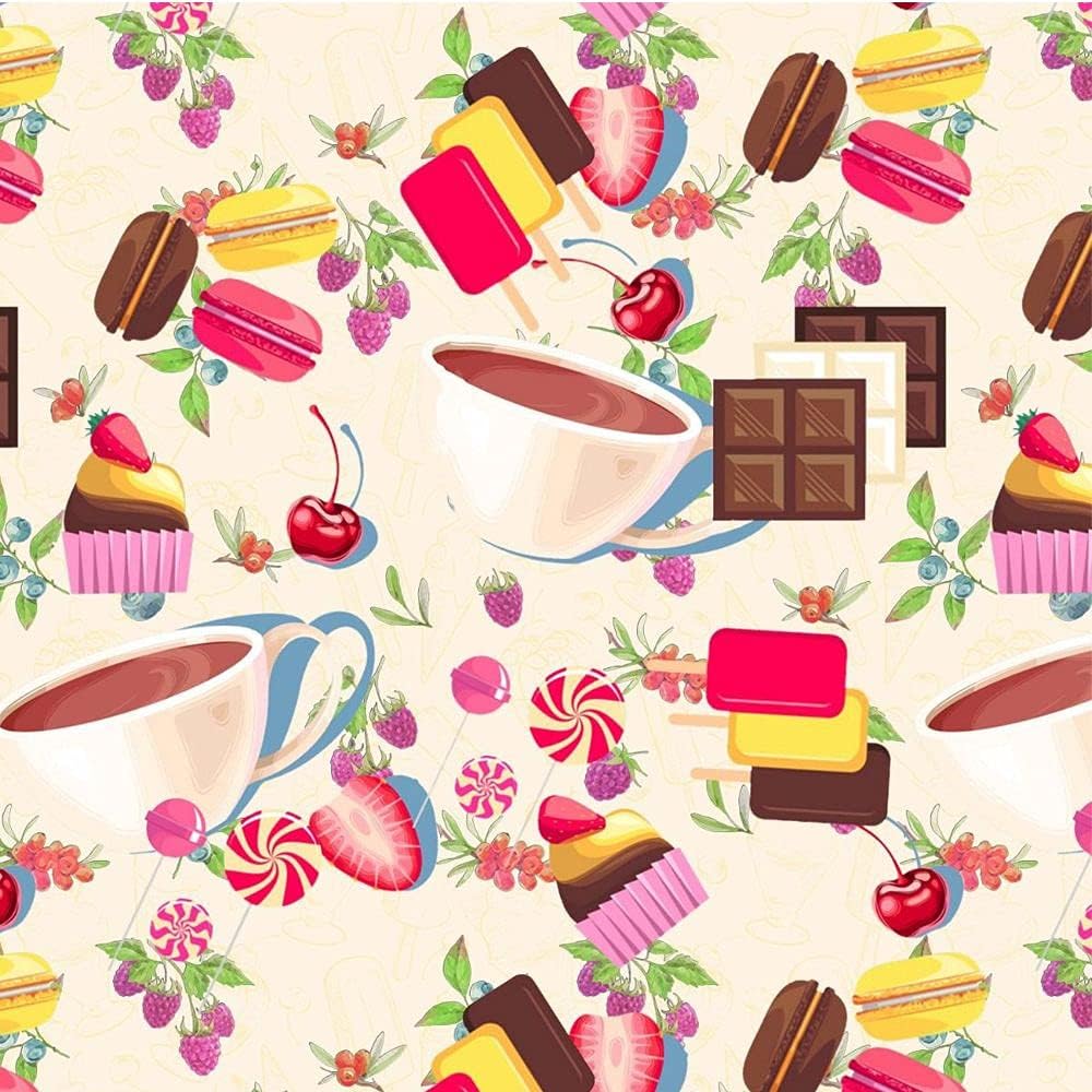 Macaroons and Chocolate Design 100% Cotton Quilting Fabric by The Yard (Pink, Yellow, Ivory)