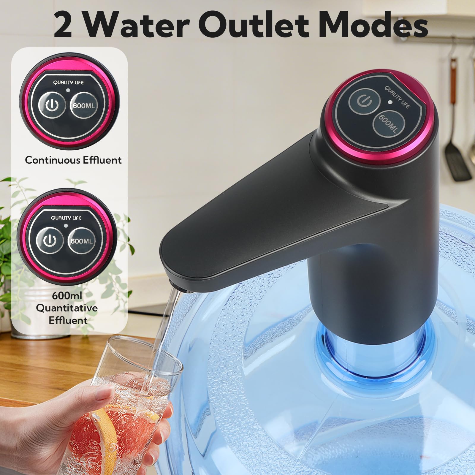 Paquete de 2 bombas dispensadoras de agua para botella de 5 galones, bomba de jarra de agua portátil recargable por USB-C, dispensador automático de agua para encimera para el hogar y la oficina
