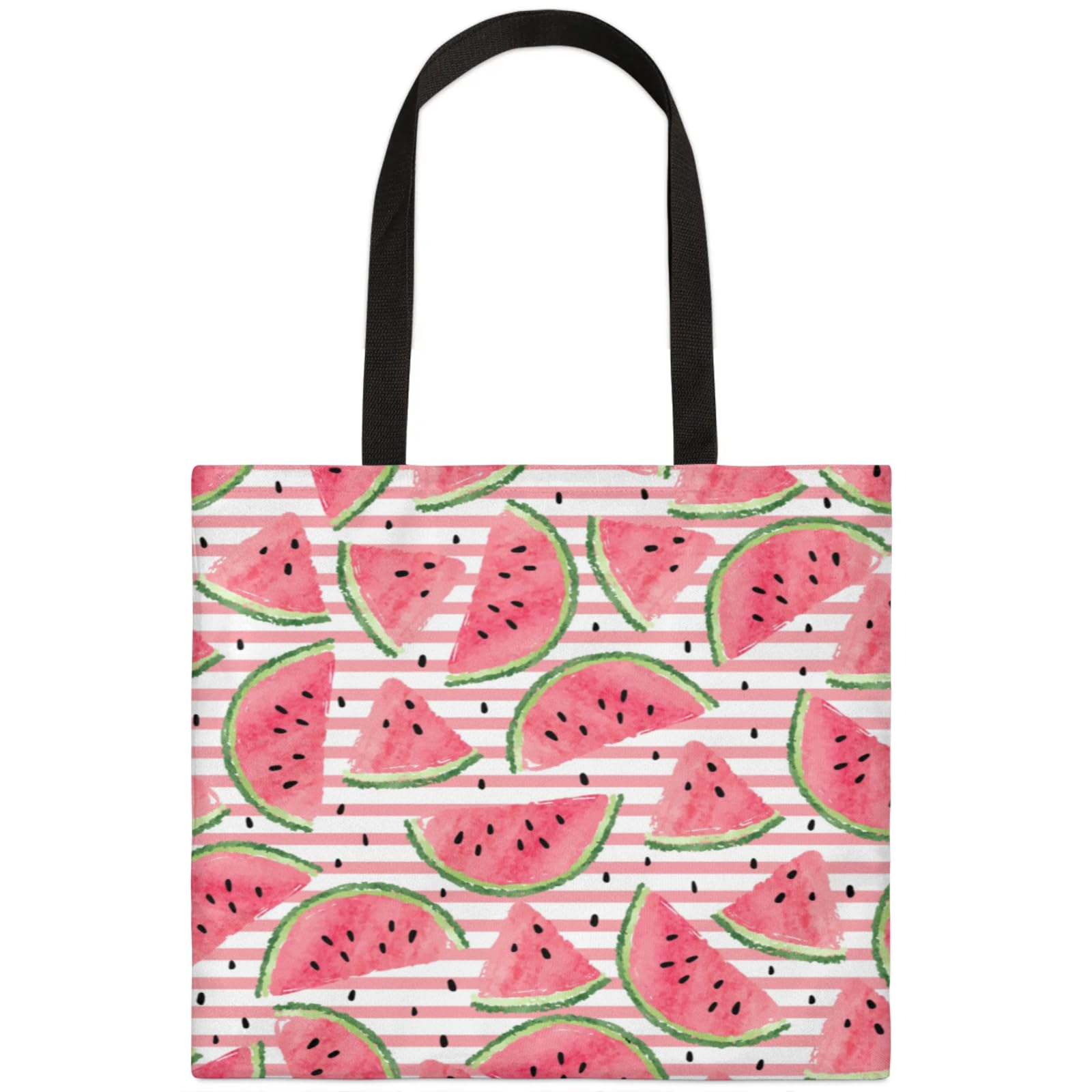 Mularoka Watercolor Striped Watermelon Square Canvas Tote Bag Top Handle Purses Stylish Women Canvas Shoulder Tote Bags Reusable Handbags for Work Travel Picnic Beach Shopping Gym Hiking