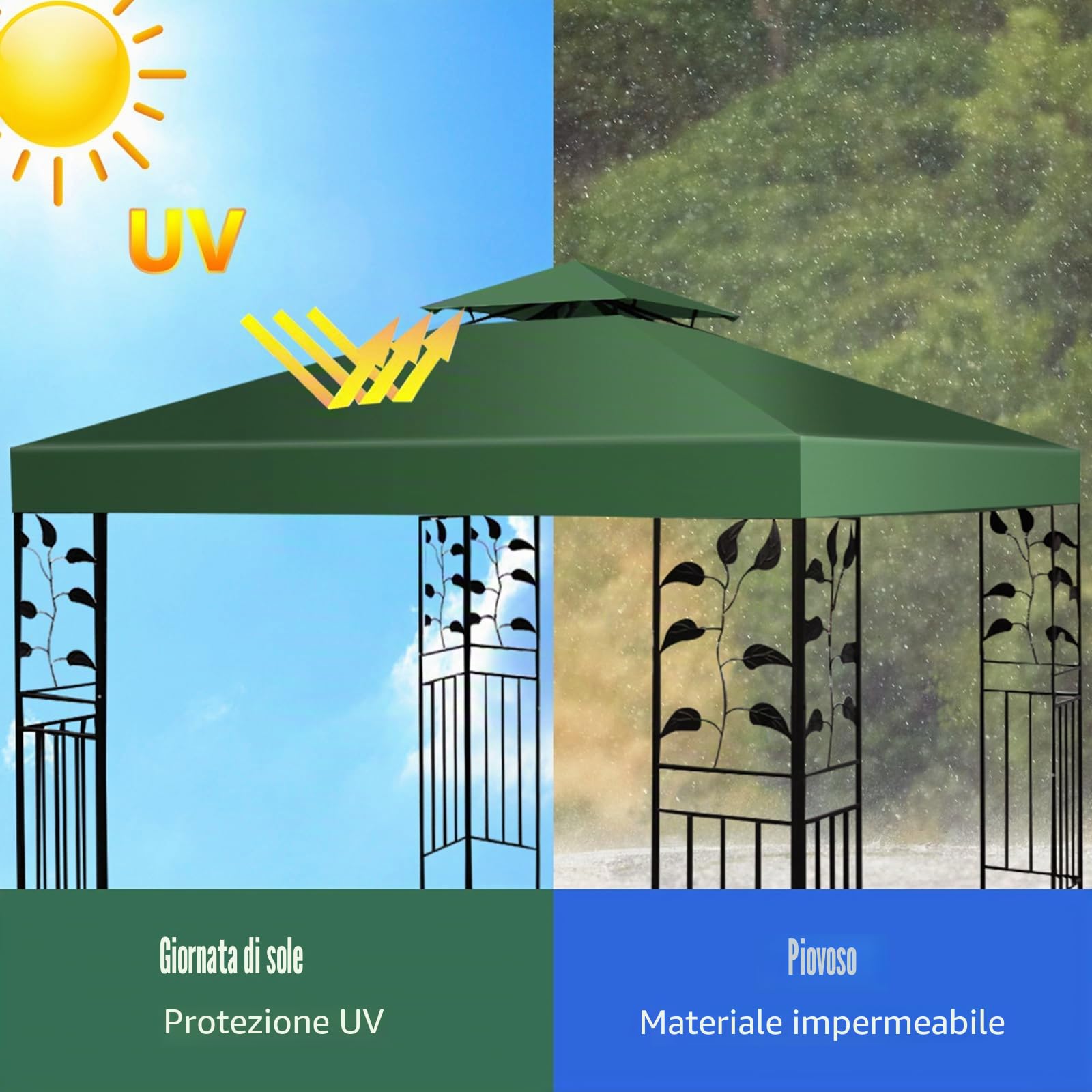 KOMFOTTEU Tetto Gazebo di Ricambio Impermeabile Doppio Tetto 3x3m