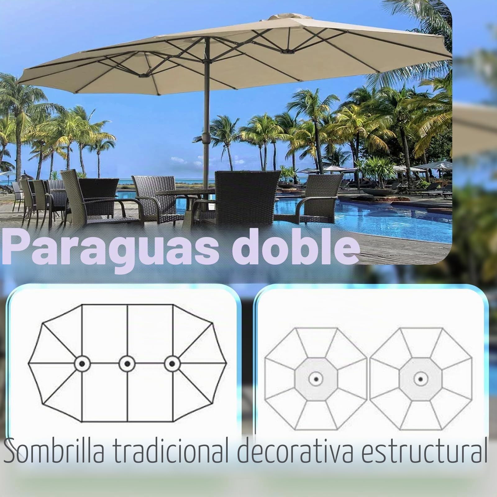 Jardin Sombrilla Reemplazar la tapa,Terraza Sombrilla Reemplazar la tapa,Sombrilla Grande Reemplazar la tapa,Sombrilla Doble Reemplazar la tapa(Excluyendo el marco y la parte inferior)
