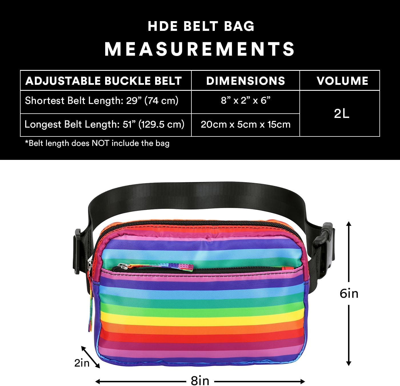 HDE Crossbody Bum Bag with Long Strap - Cute Print 2L Mini Belt Bag - Small Fanny Pack Easy Adjustable Length Sling for Women - Rainbow Stripe