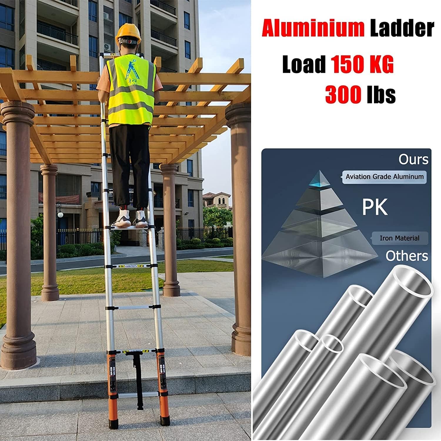 Outdoor Garden Gazebo Carport DIY Extension Ladder, Compact Professional Telescopic Ladder for RV Rooftop, Portable Collapsible Telescoping Ladder, Support 150Kg (Size : 6m/19.6 ft