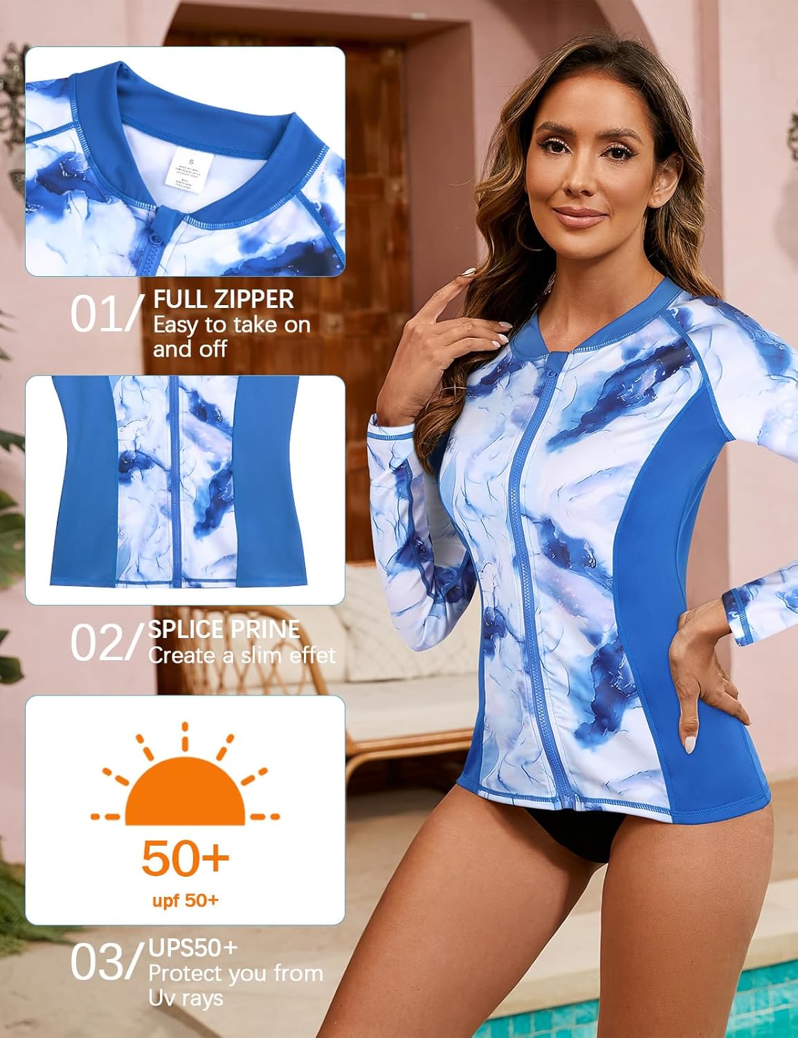 LURANEE Women's Zip Up Rash Guards for Women Long Sleeve Swimsuit UV Sun Protection Swim Shirts - Image 3
