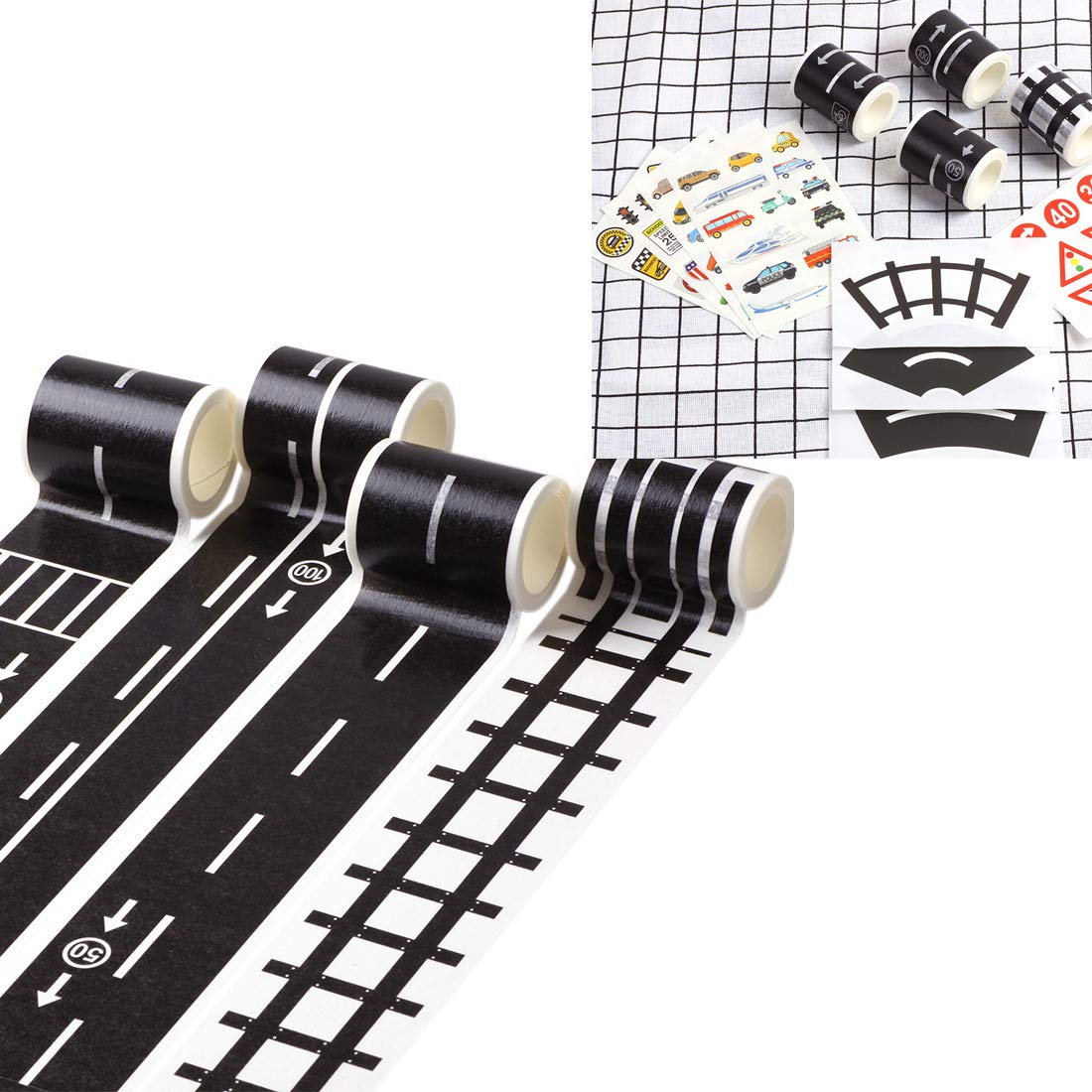 4 Rollen Wegen Tape – Zwart/wit, Snelweg, Spoorweg En Bergweg, 5 Meter Per Rol – Zelfklevend, Verwijderbaar, Voor Kinderspeelplaatsen En Verkeerseducatie