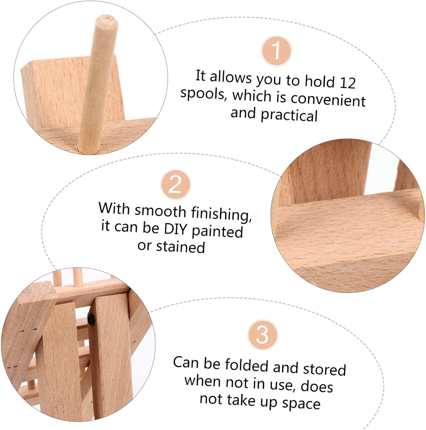 Ciieeo Sewing Embroidery Thread Rack Jewelry Holder Stand Folding Bracket Wall Mounted Hooks Wood Spool Station Spool Holder Stand 12 Cone Wooden Thread Rack Hanger