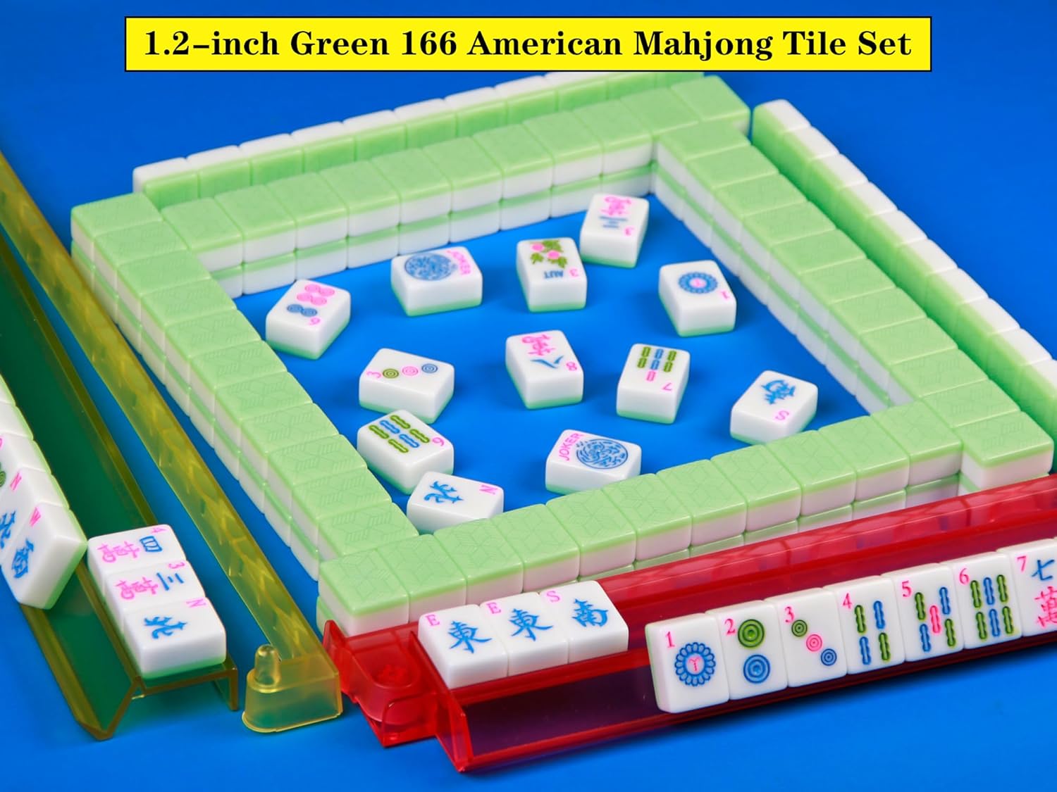 American Mahjong Set 166 Mahjong Tile Set 1.2-inch Green American Mahjong Tile Set with Mahjong Storage Bag