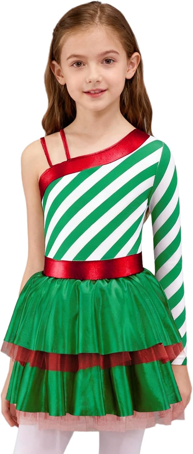 Jugaoge Kids Girls Candy Cane Striped Ballet Tutu Dance Dress Figure Skating Leotard Dress Christmas Costume
