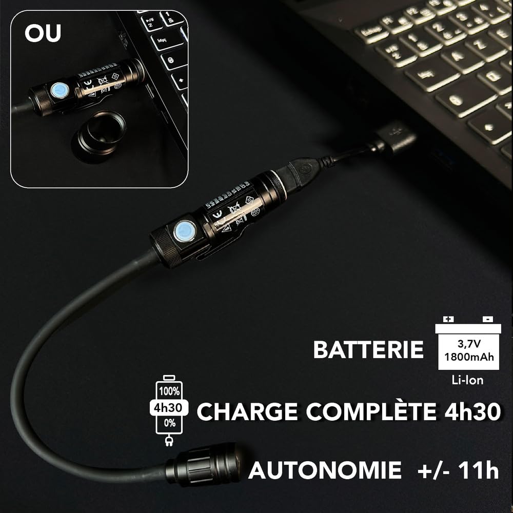 Lampe d'inspection LED rechargeable USB 3W, 165 lumens, IP44, 7000K blanc-froid, aimanté, intensité variable - Tibelec