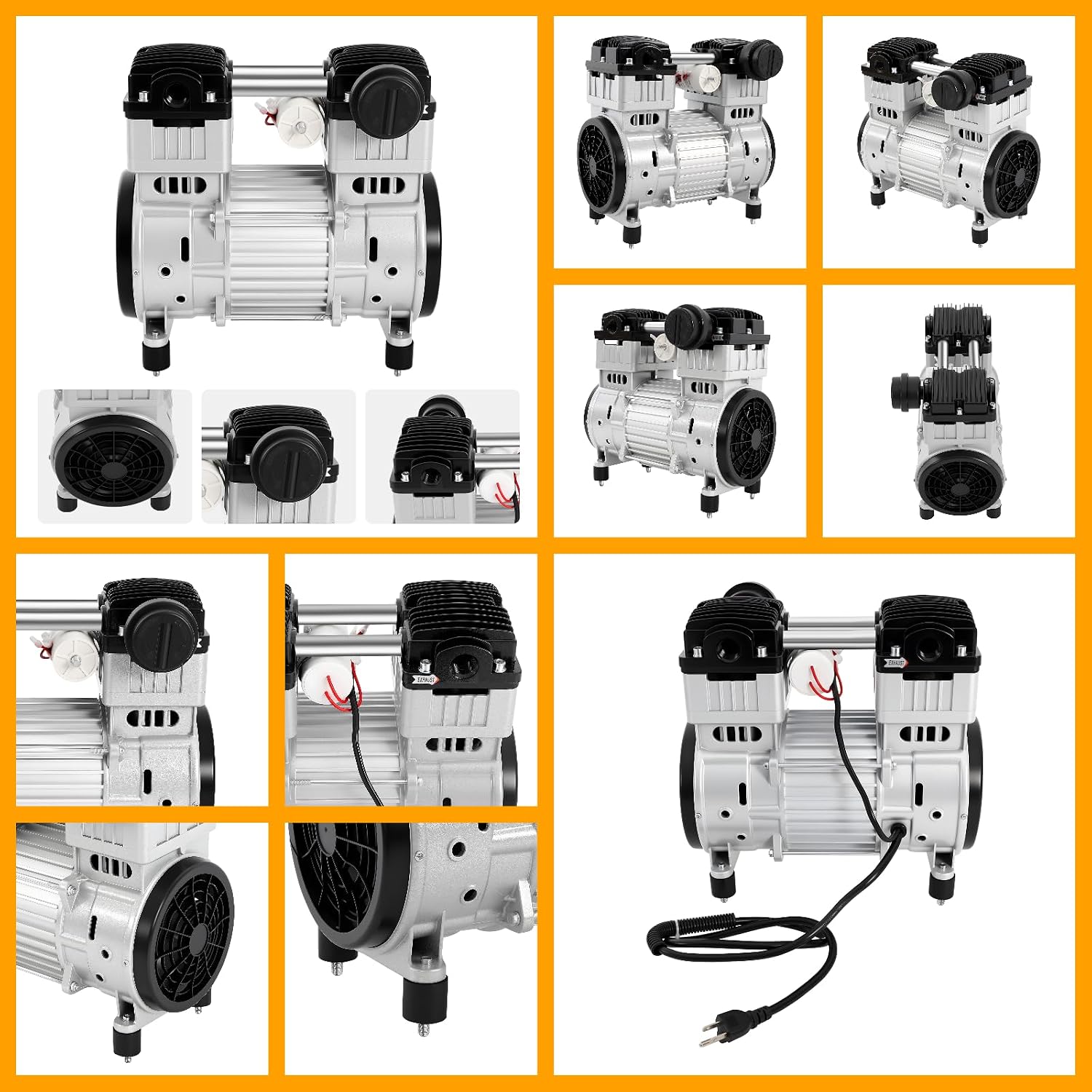 Oil-Free Vacuum Pump, 1100W 1400RPM 7CFM 8Bar Aluminum Alloy Industrial Vacuum Pump, ≤75dB Quiet Operation Oilless Air Pump for Blister Molding, Food Processing & Packaging, 12.59 * 6.69 * 11.41in