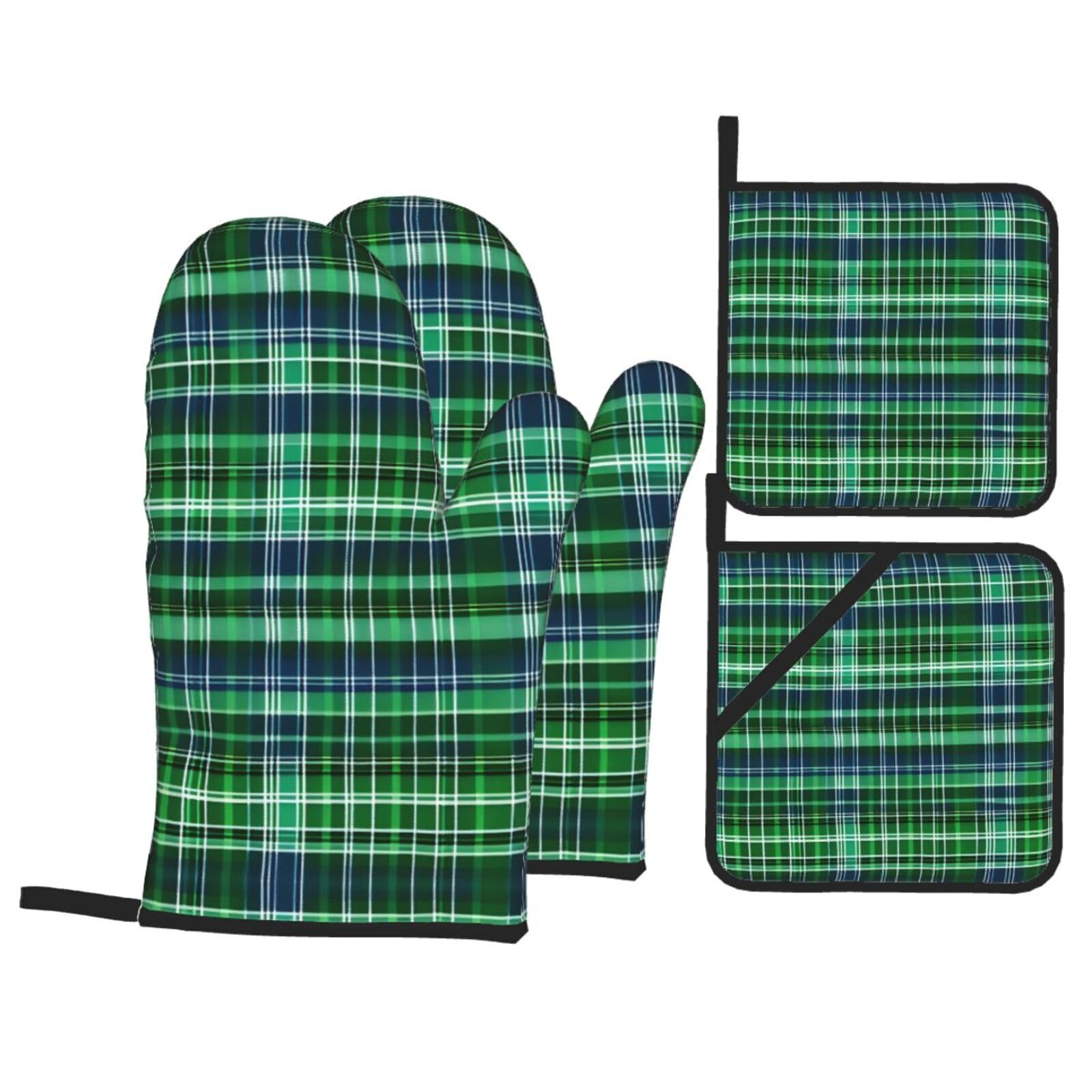 Blue and Green Scottish Tartan Print Oven Mitts,Pot Holders, Heat Resistant Oven Mitts Gloves,Hot Pads for Kitchen Cooking Grill