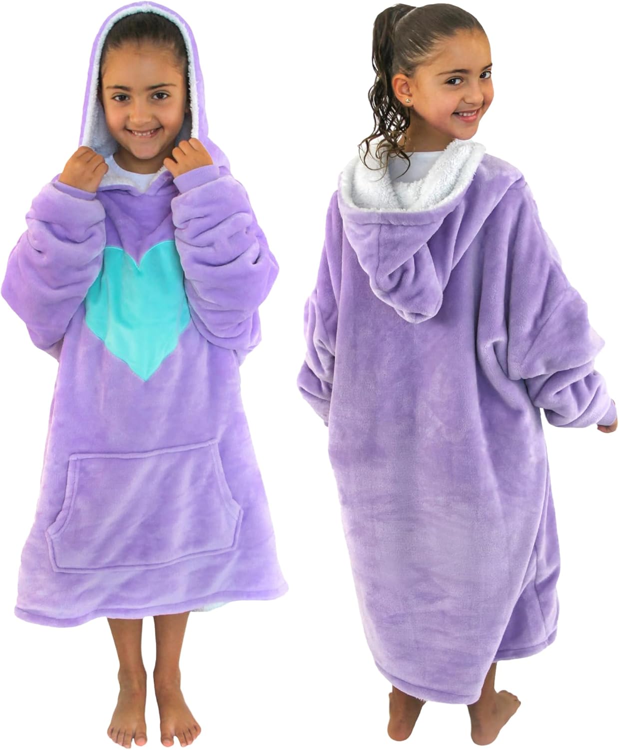Kids Wearable Blanket Hoodie - Oversized Snuggie for Kids - Hooded Sweatshirt Blanket for Girls - One Size Fits All - Lavender