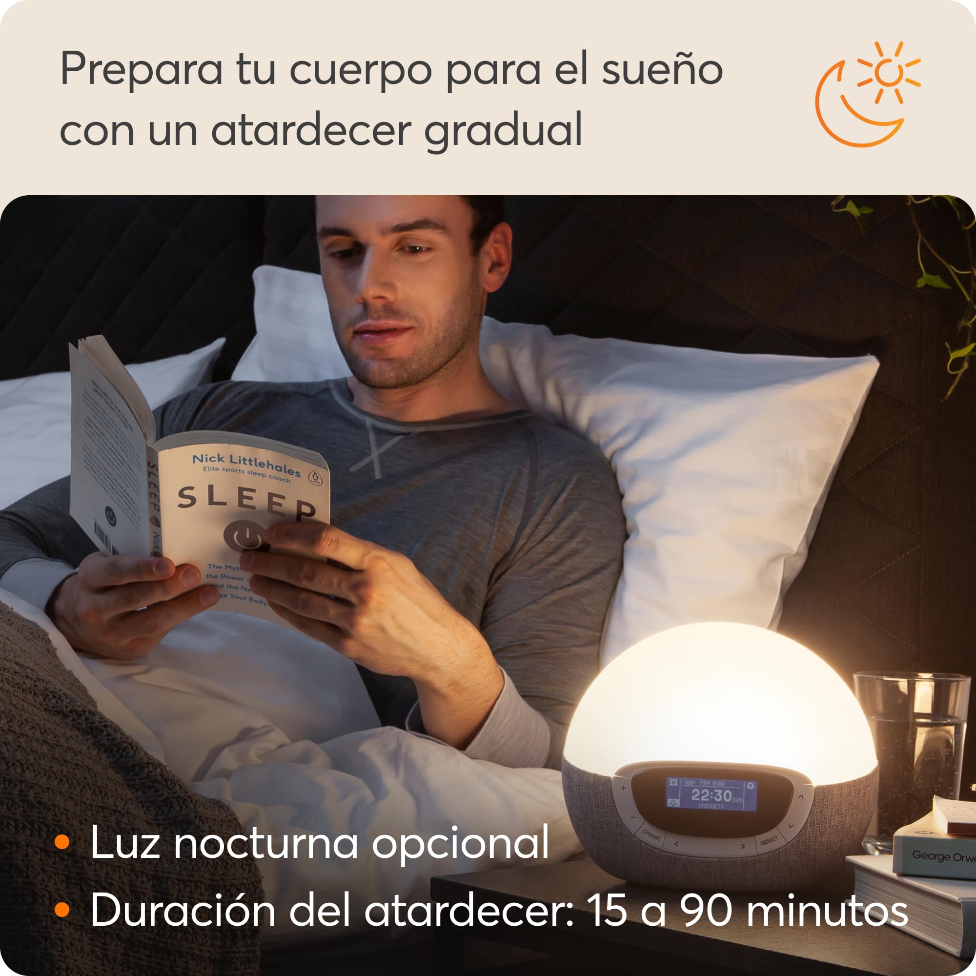 Lumie Bodyclock Shine 300 - Despertador con Luz, Simulación de Amanecer y Atardecer Graduales, 14 Sonidos, Luz Regulable, Radio FM