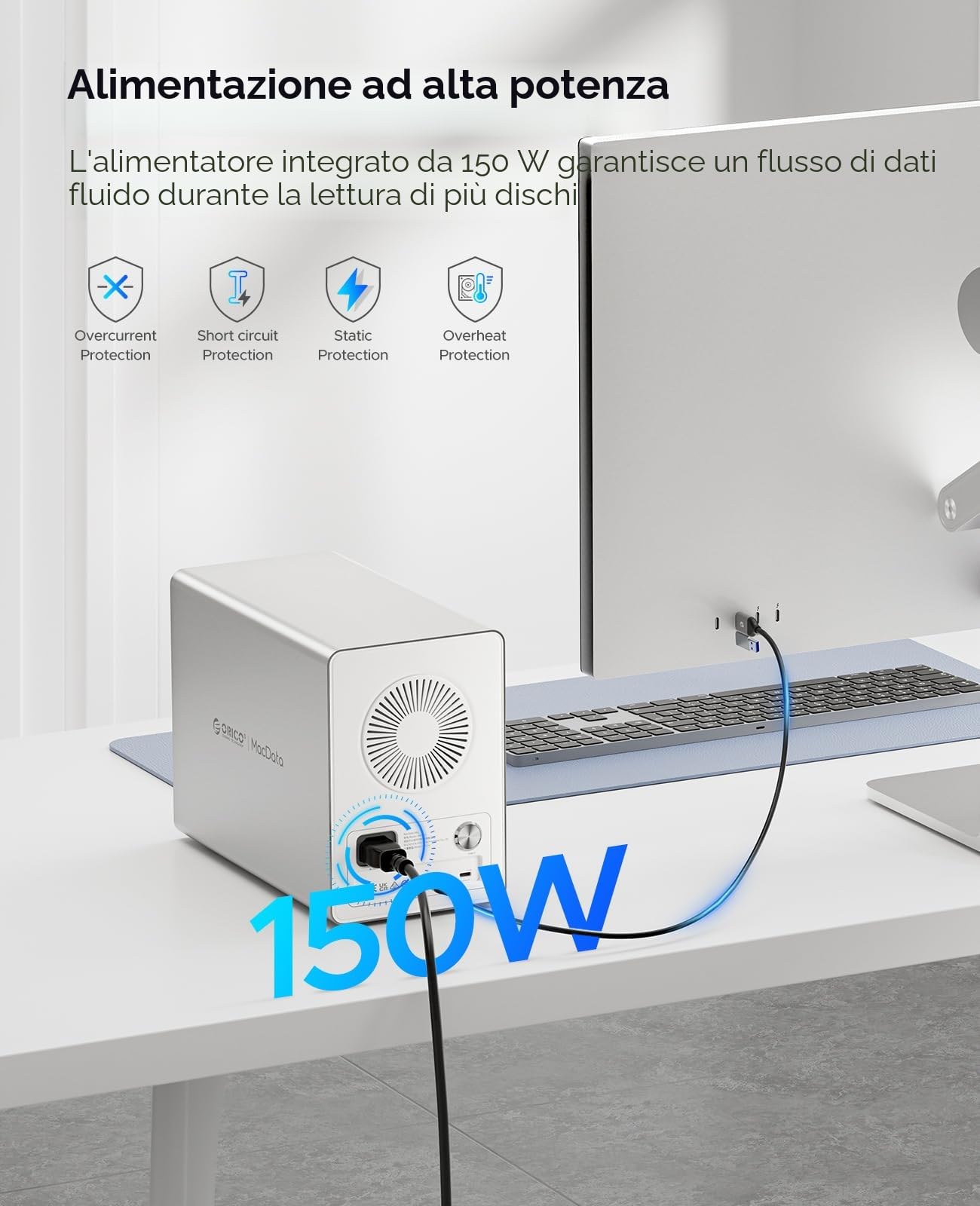 ORICO 5BIG Enclosure per disco rigido SATA HDD/SSD da 2,5/3,5 Pollici fino a 5 x 22 TB, Alluminio USB 3.1 Docking Station per Hard Disk, 10Gbps, Supporta Daisy Chain (9958C3)