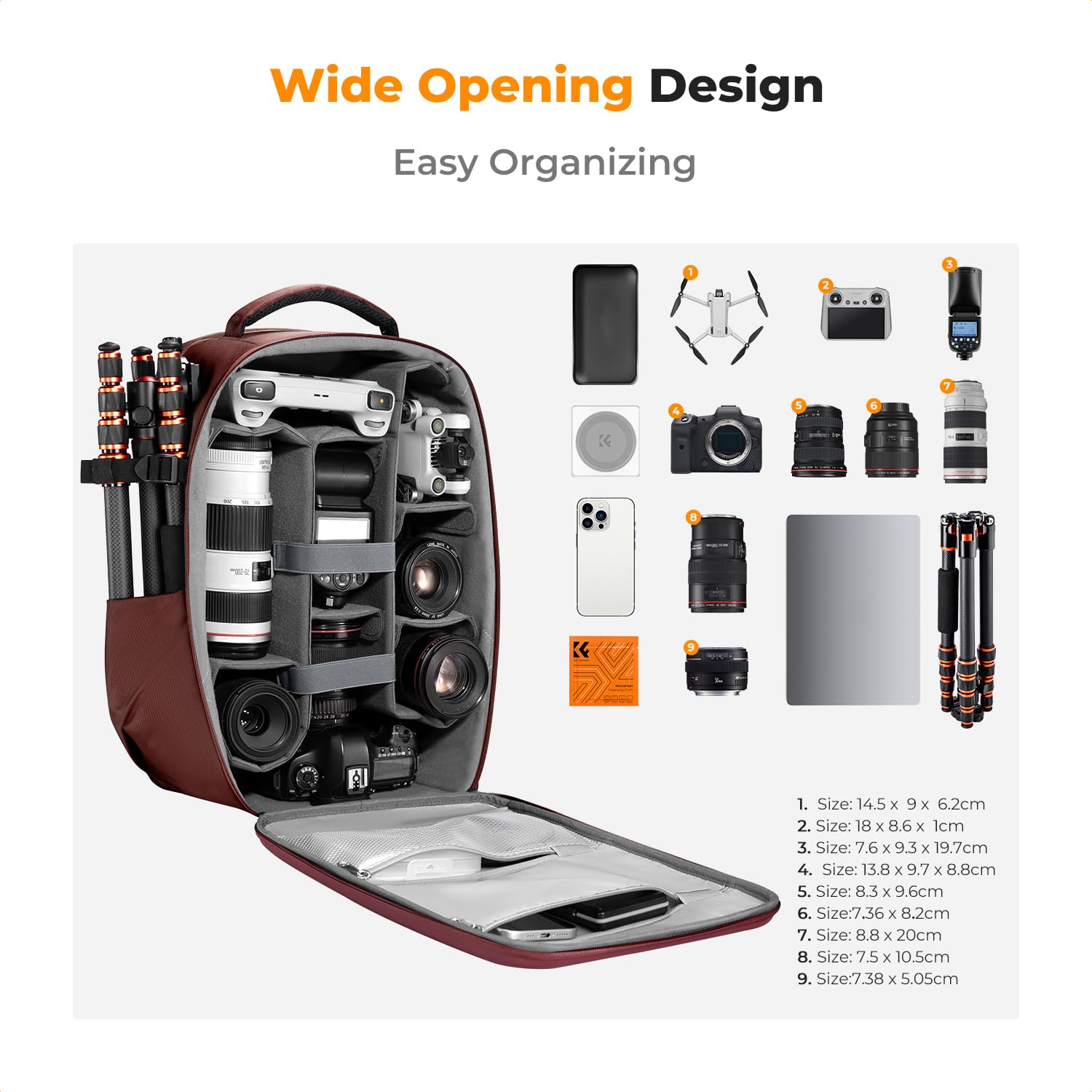K&F CONCEPT Plecak na twardą lustrzankę cyfrową z kieszenią na laptopa 15,6" i osłoną przeciwdeszczową, torba na drony, lustrzanki cyfrowe