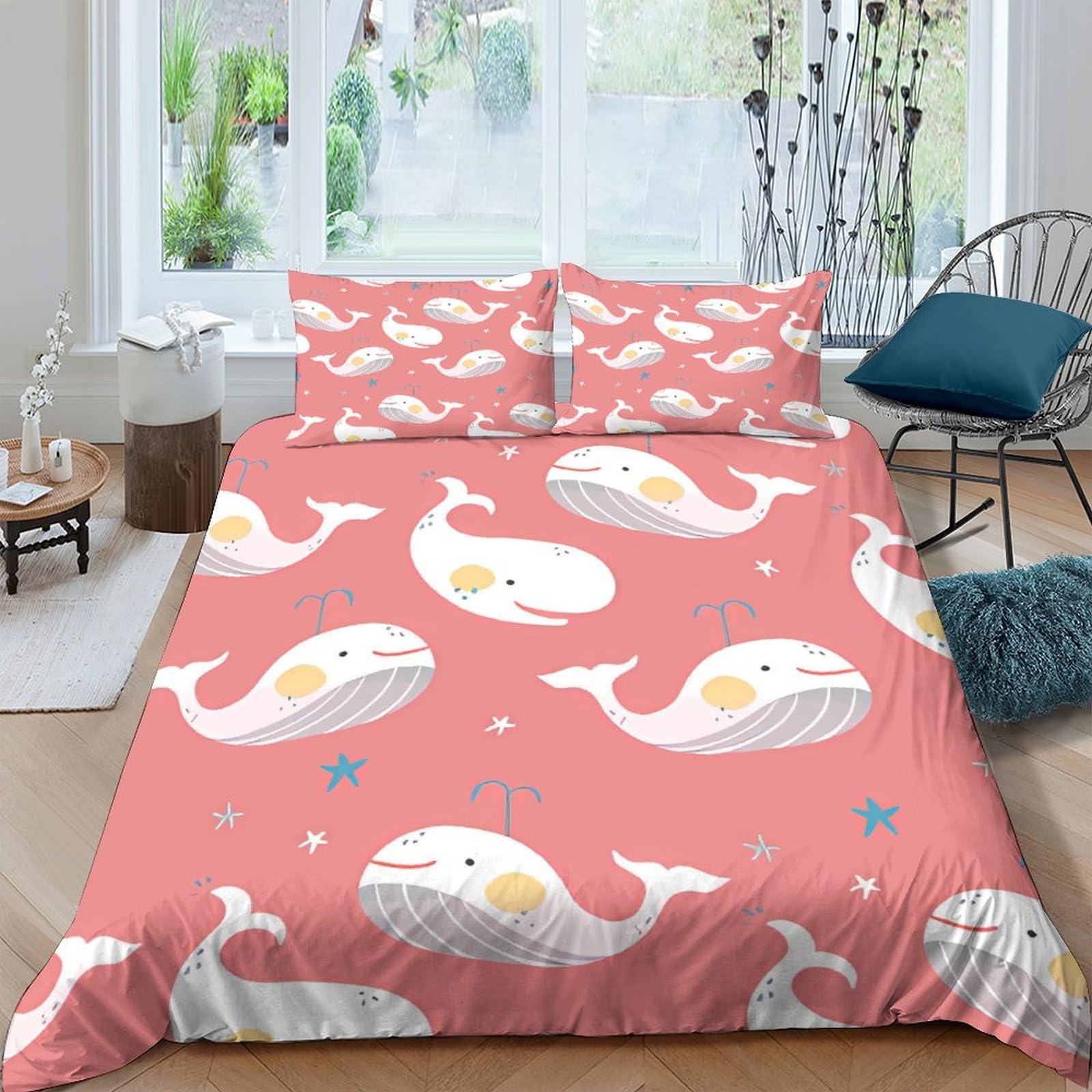 Parure de lit baleine housse de couette 200x200 imprimé étoiles lit double