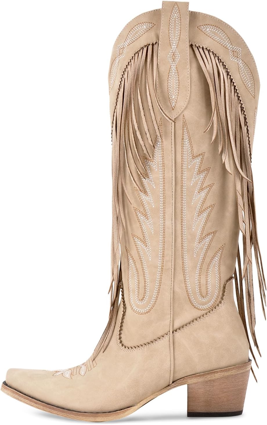 Richealnana Women's Cowgirl Round Roe Short Boots Embroidered Boots Chunky Heels