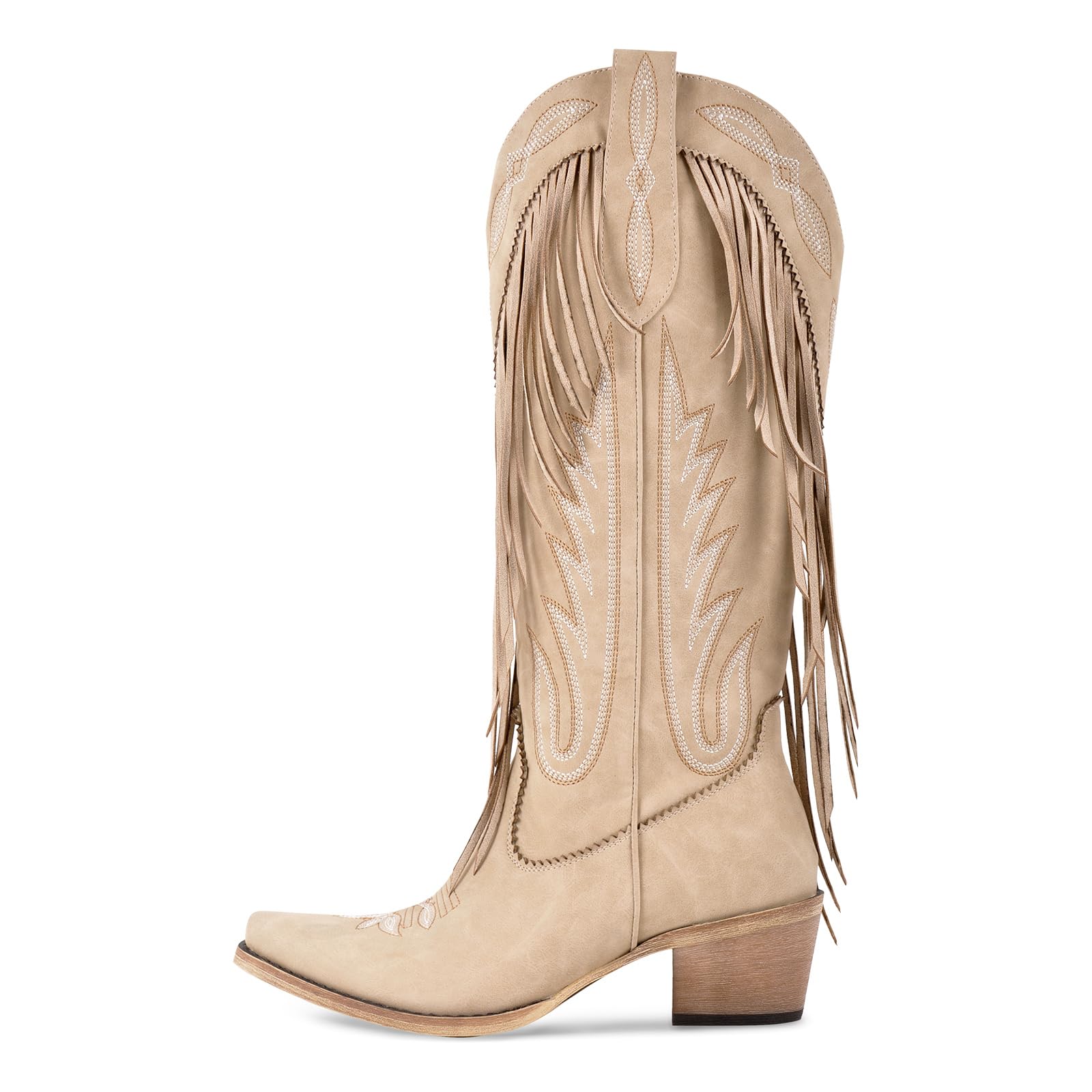 Cowboy Boots for Women Tassel Calf Western Cowgirl Boots Embroidered Chunky Heels