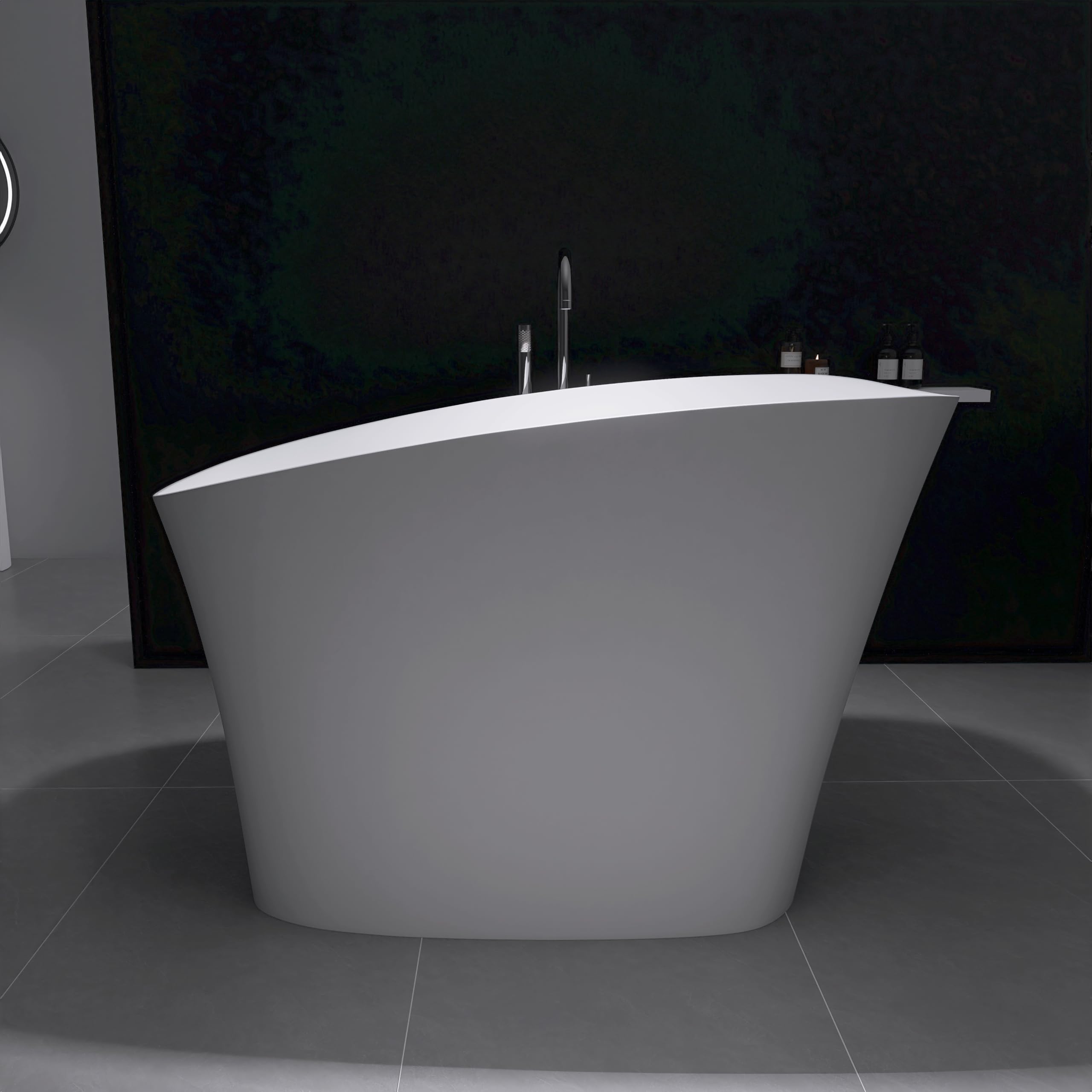 51" Freestanding Solid Surface Resin Stone Bathtub, Modern Design Stand Alone Tub with Pop Up Drain and overflow, cUPC Certified, Matte White 320MW1300