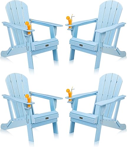 Miniatura 24 de VINGLI Silla Adirondack plegable de plástico con soporte para tazas, material de polietileno de alta densidad 100% reciclable impermeable, cómoda