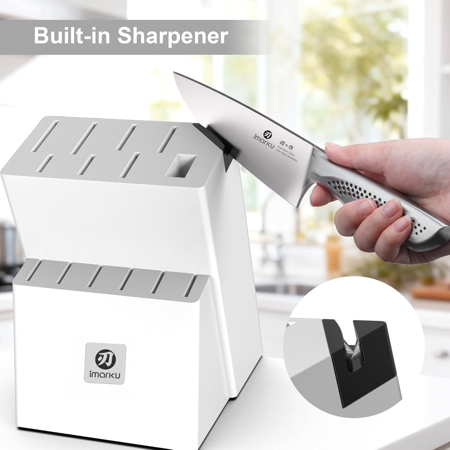 imarku 15-Piece Knife Set with Block, High Carbon Stainless Steel Kitchen Knives with Built-in Sharpener, Dishwasher Safe, Ergonomic Non-Slip Handle, Perfect for Home Cooks & Chefs, White