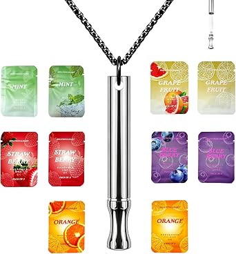 Breathing Necklace with 5PCS Filters, Mindful Portable Whistle Necklace with Resistance for Respiratory Support Focus and Relax