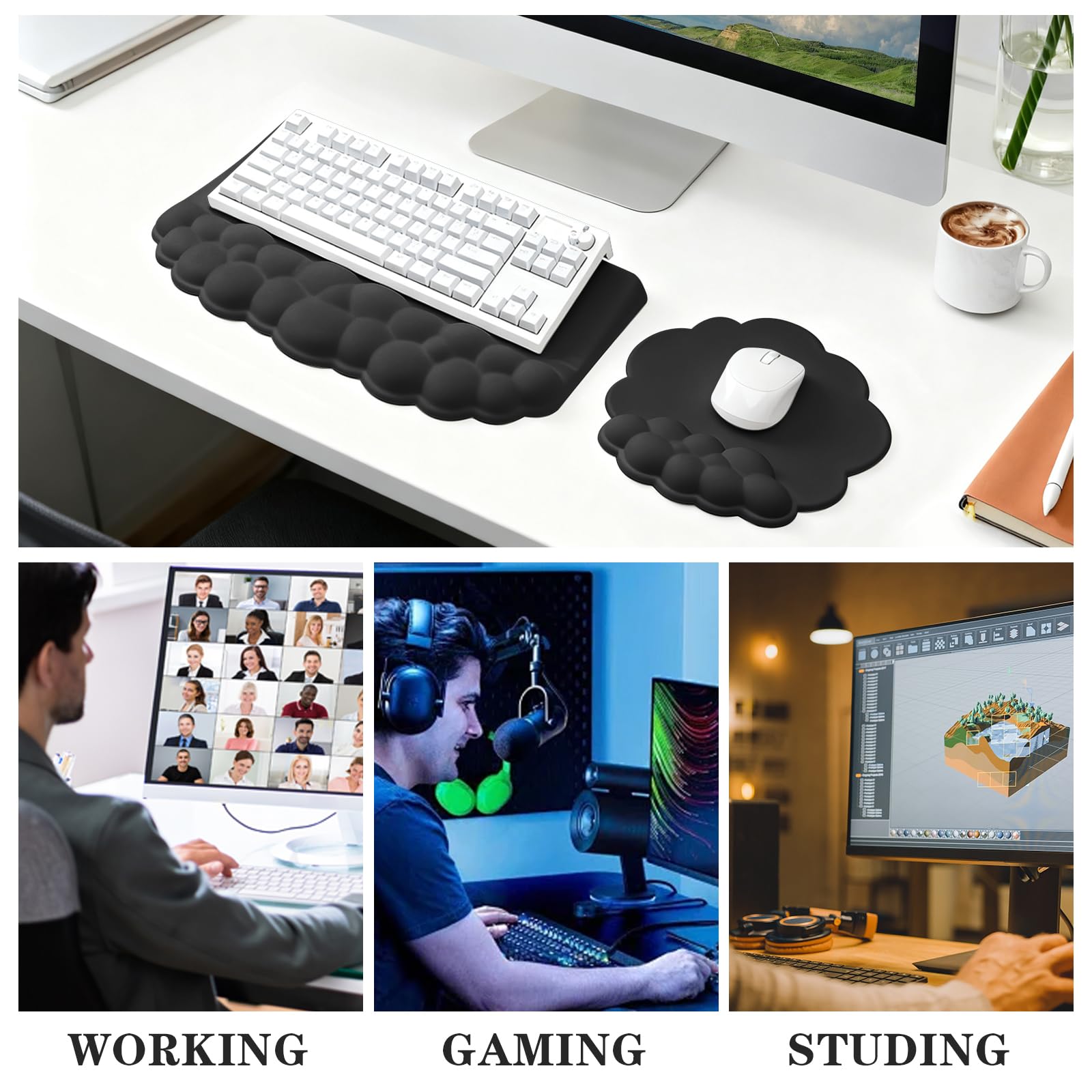 Ergonomic Keyboard Stand with Wrist Rest - Cloud Set -7