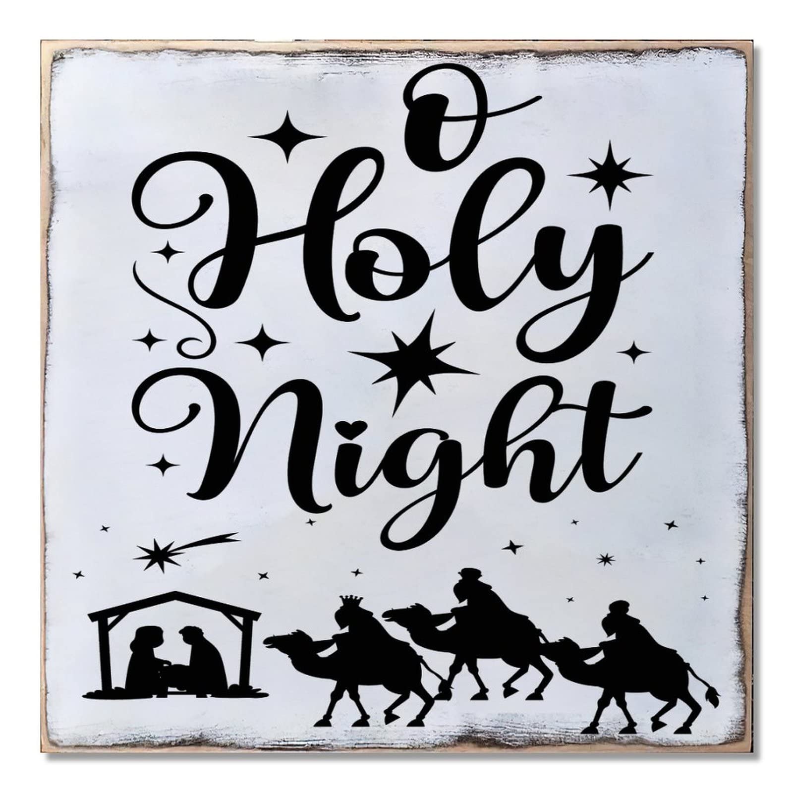 Décoration bois O Holy Night suspendue artisanale grand format