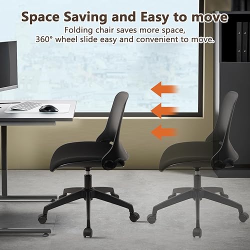 Miniatura 7 de CLATINA Silla de escritorio plegable de oficina con ruedas, silla giratoria ajustable para computadora de oficina del hogar, negro (paquete de 1)