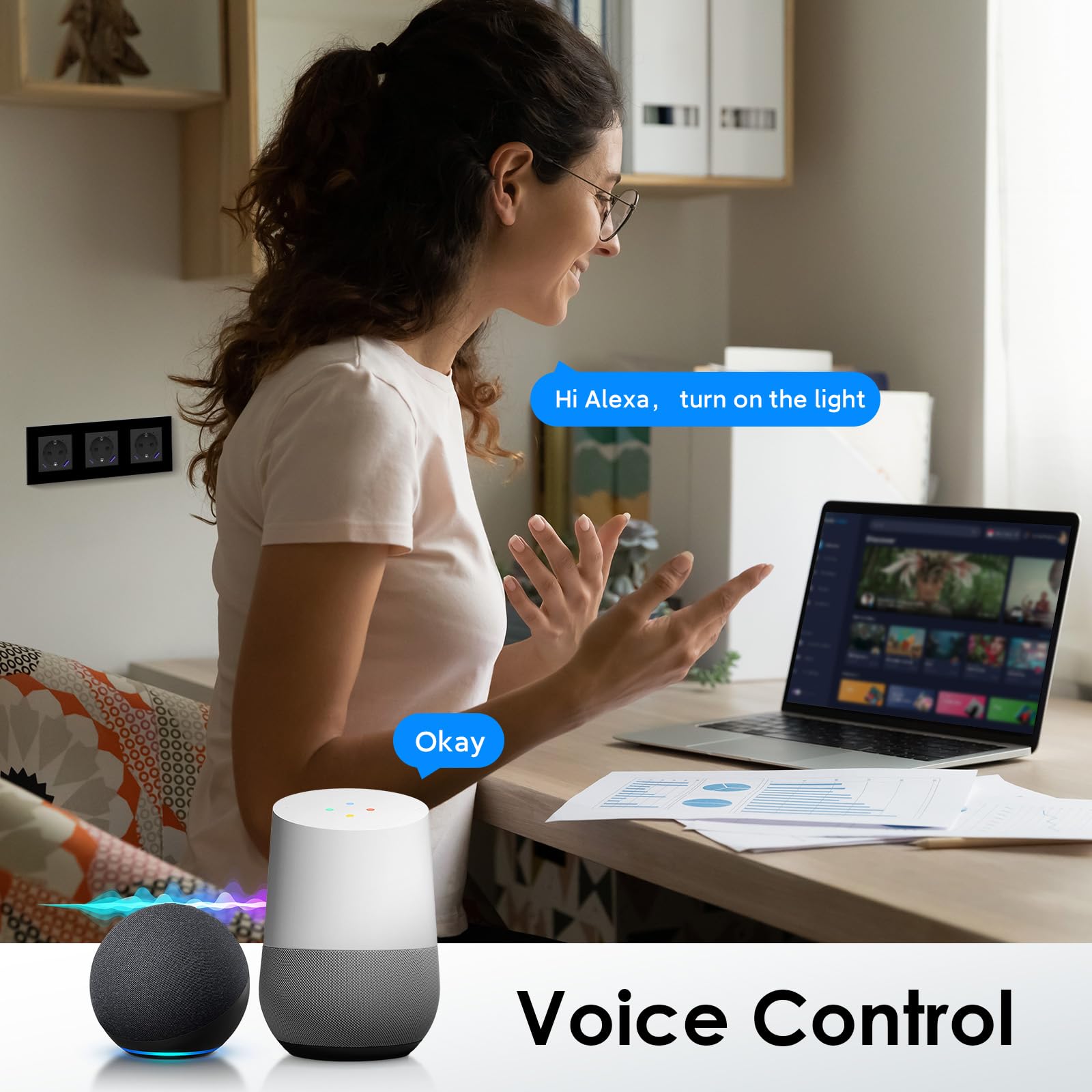 BSEED gniazdo Schuko z WiFi i USB C 20W ładowarka szybka, inteligentne gniazdo podtynkowe z pomiarem prądu, pracuje z Alexa/Google Home, licznik energii dla wielofunkcyjnego gniazdka z aplikacją Smart