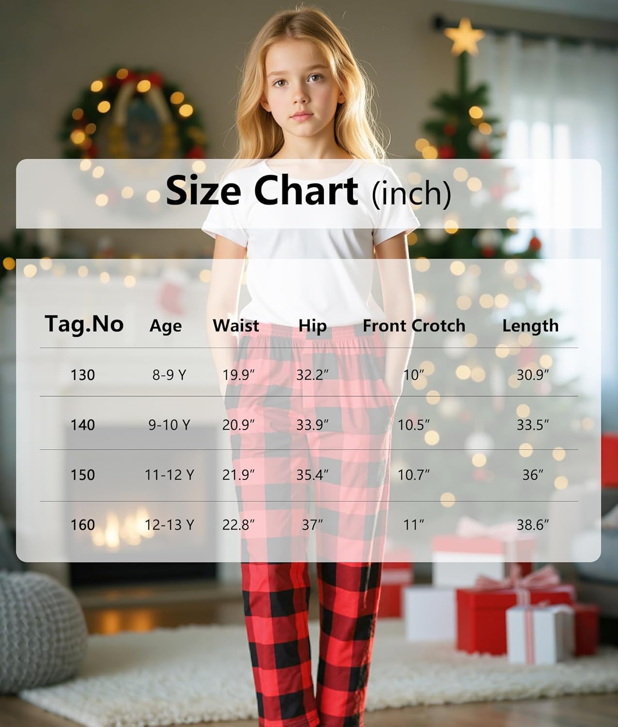 HONGTEYA 2PCS Girls Christmas Pants with Pockets Soft Long Loose Kids Plaid Bottom Indoor Outdoor Xmas Holiday 8-14 Years - Image 6