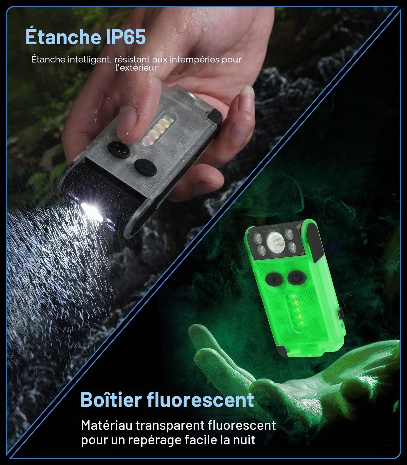 Boruit V30 Lampe Torche LED ultra Puissante Rechargeable avec UV et Rouge Lumière, Mini Lampes de Poche Rotation 180° Petite Torche 120 dB-Summer 12 Modes 900 LM IP65 Etanche A/C-C Flashlight (Bianco)