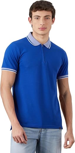 Amazon Brand - Symbol Men's Cotton Rich Solid Zipper Polo Collar Tshirts | Half Sleeves | Plain-Regular Fit (Available in ...