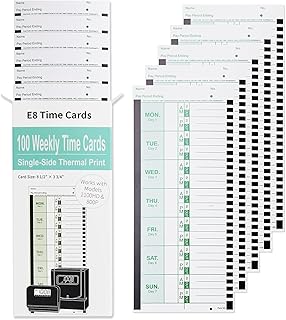 300 E8 Weekly Thermal Time Cards for Employees – Compatible with Lathem 2100HD & 800P Time Clocks – Time Card Pack, Single-Sided with Named Days (300-piece Pack)