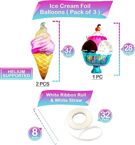 Miniatura 2 de KatchOn, Globo enorme de helado, 37 pulgadas, paquete de 3, globo de aluminio de Mylar para decoraciones de fiesta de helado, decoraciones de feliz