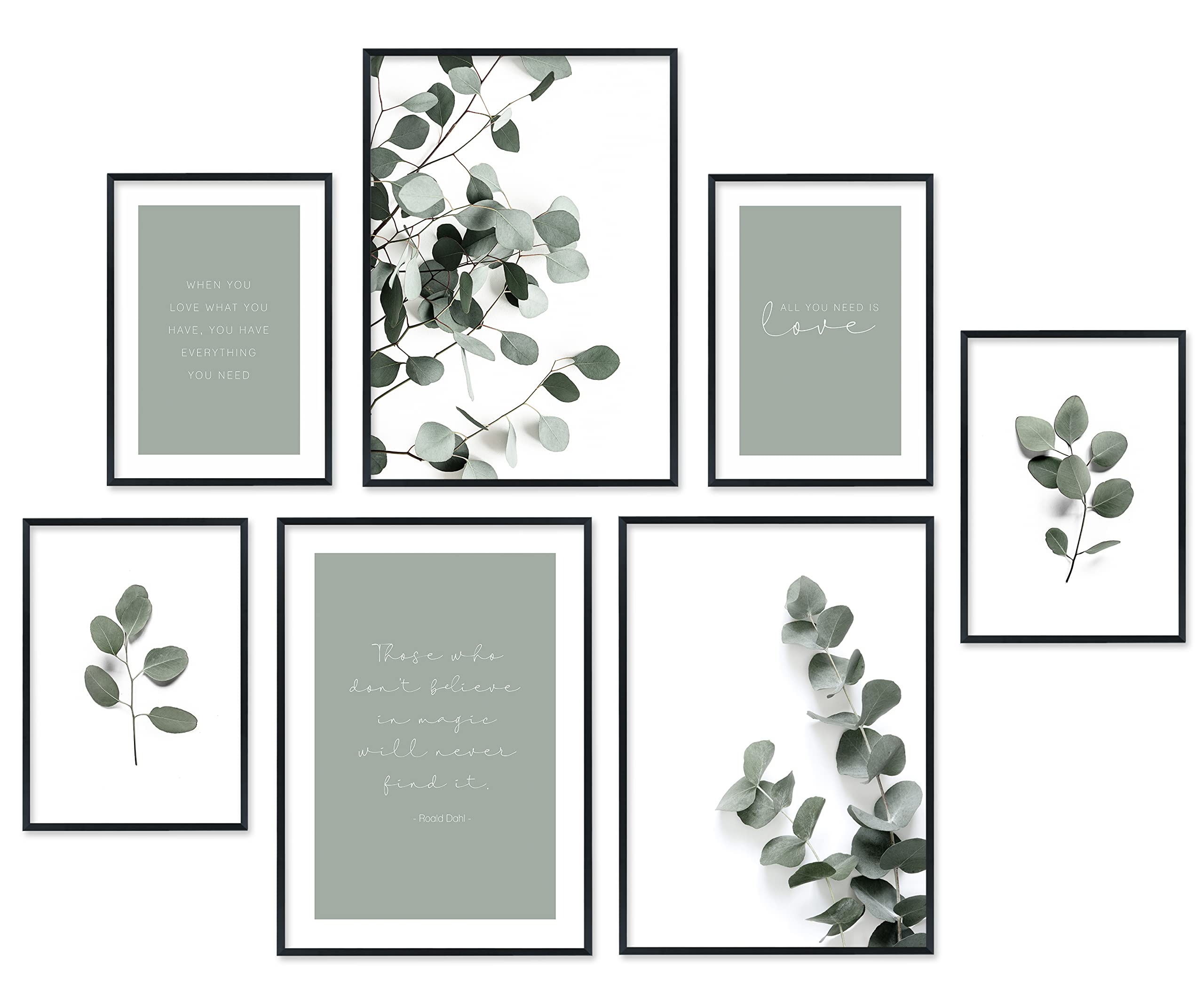 Hyggelig Home Poster Set – 7er Eukalyptus Collage, Premium Druck, ungerollt, ohne Rahmen