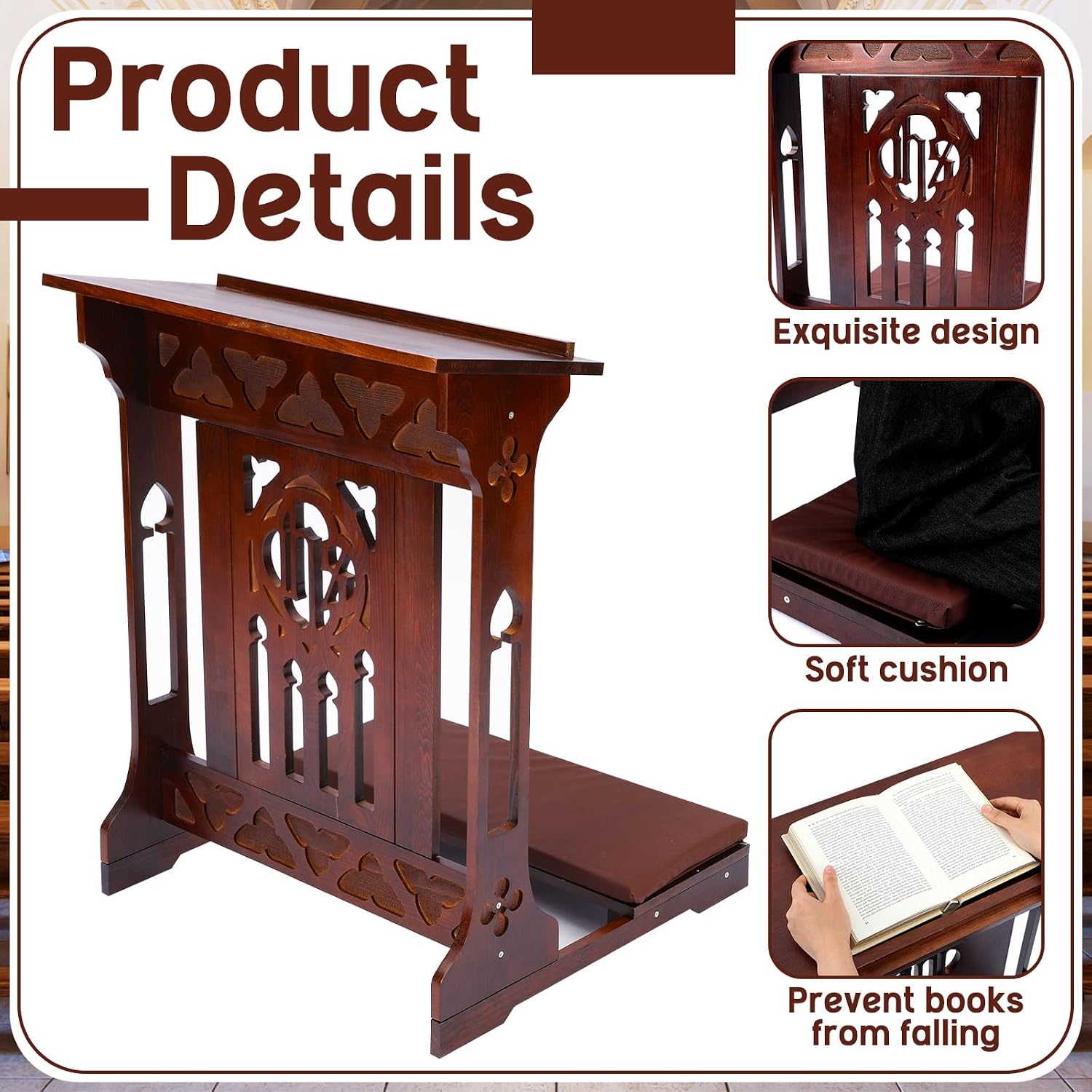 Novabright Florentine Prayer Bench Kneeler Church Prayer Bench Stool with Shelf and Cushion Prayers Kneeler for Home Church Religious Gifts