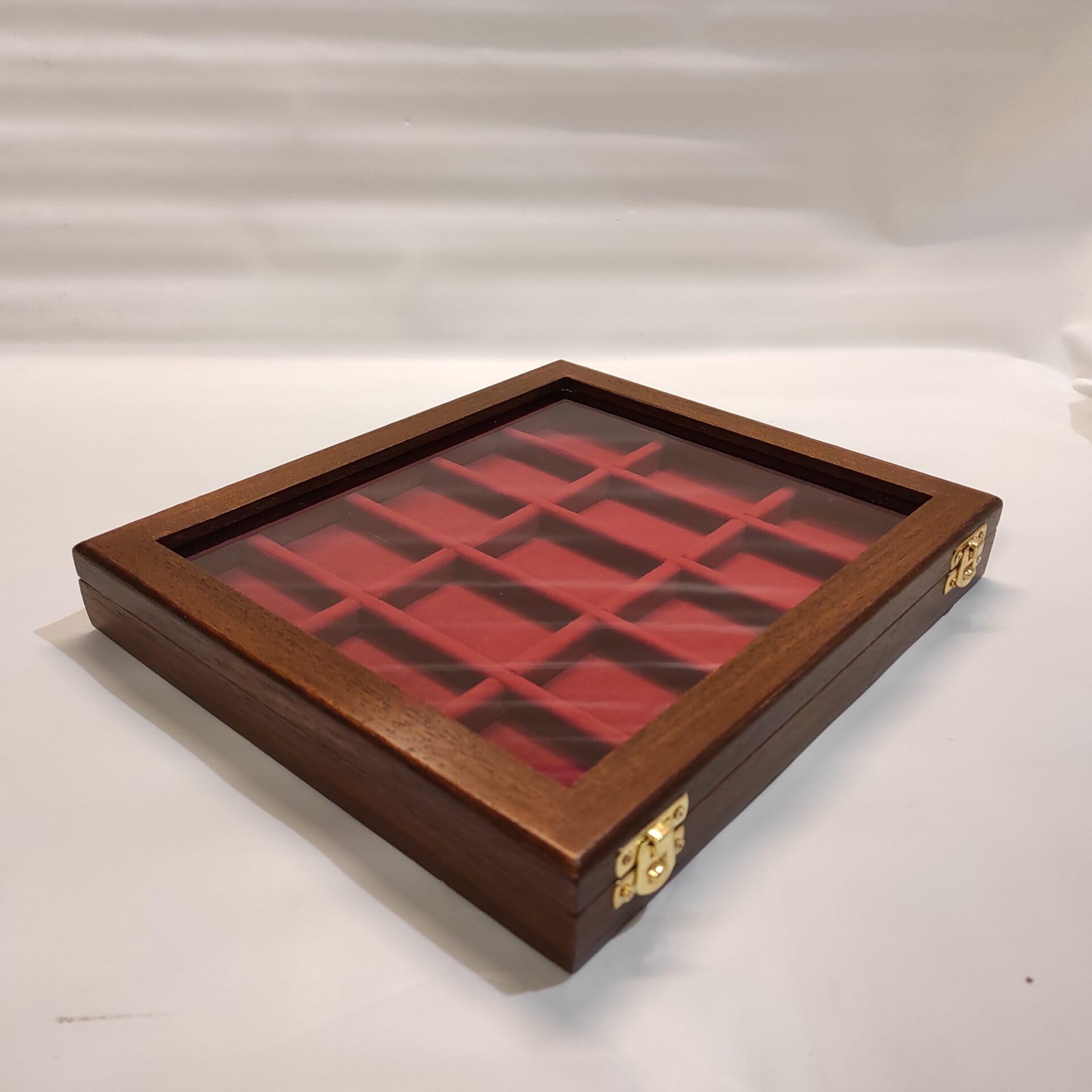 Vetrina espositore per accendini Zippo e St Dupont 15 scomparti in legno massello con vetro, velluto rosso, cofanetto da collezione artigianale Coins&More