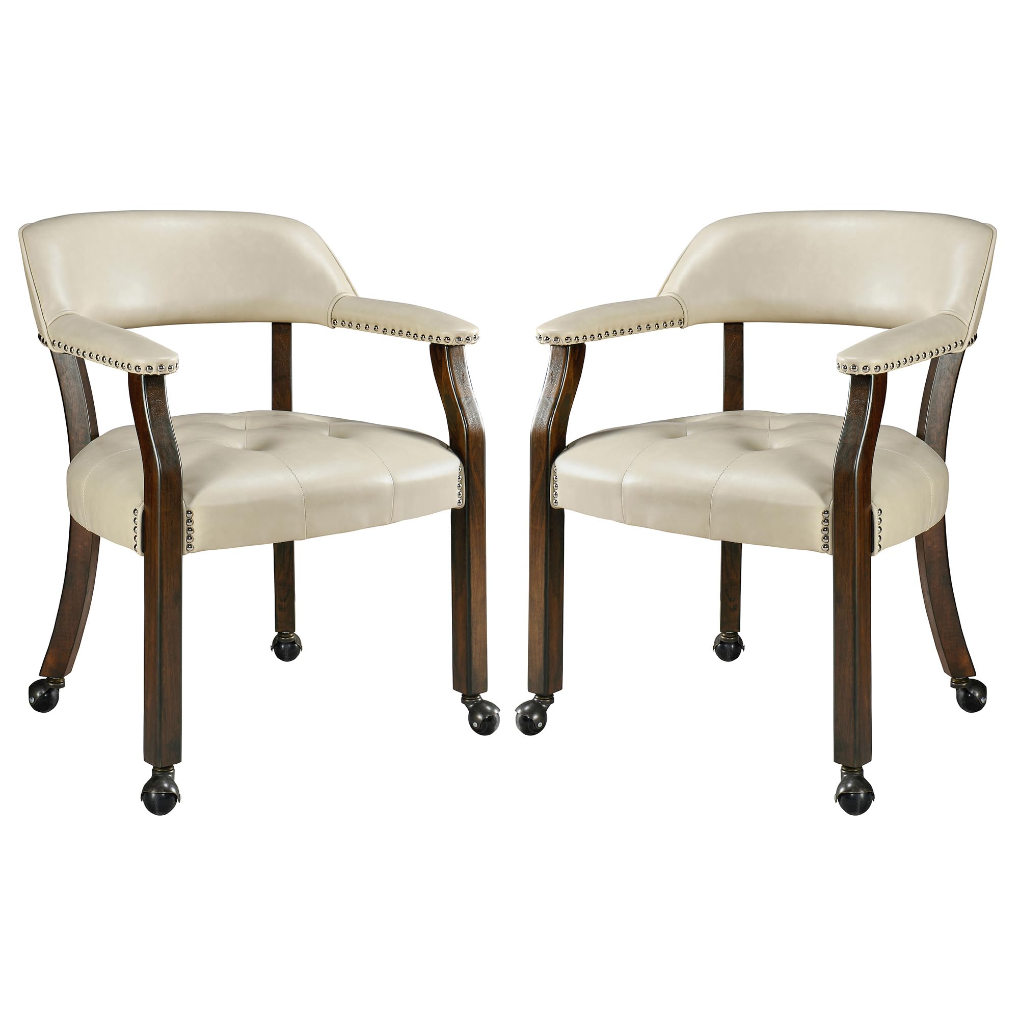 LEEMTORIG Set of 2 Dining Chairs with Casters and Arm, Large Rolling Dining Chairs with Wheel, Solid Wood Game Poker Table Chair, 26" D x 25.2" W x