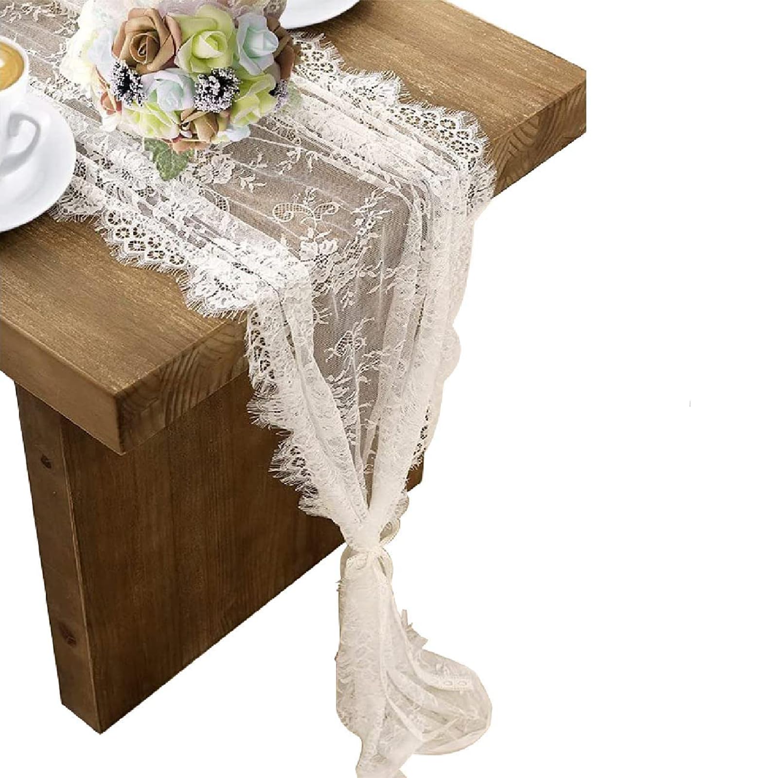 Crochet Table Cloth Cotton Lace Rustic, Floral Rose Embroidered Rectangular Cloth Table Overlay Decoration-image-1