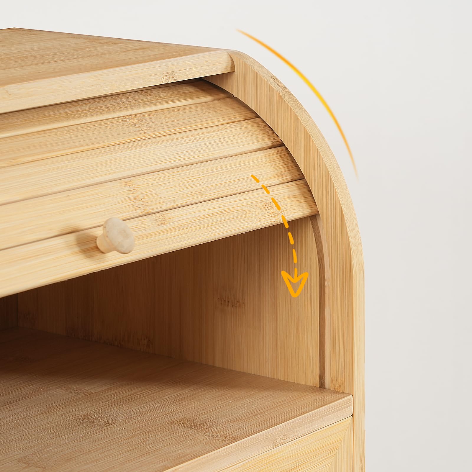 HOOBRO Panera de Bambú, Caja de Pan para Cocina de doble Nivel, Estuche de Alimentos con Puerta Enrollable, Acrílica Transparente, para Comedor, Restaurante, Bambú Natural EYL13MB01