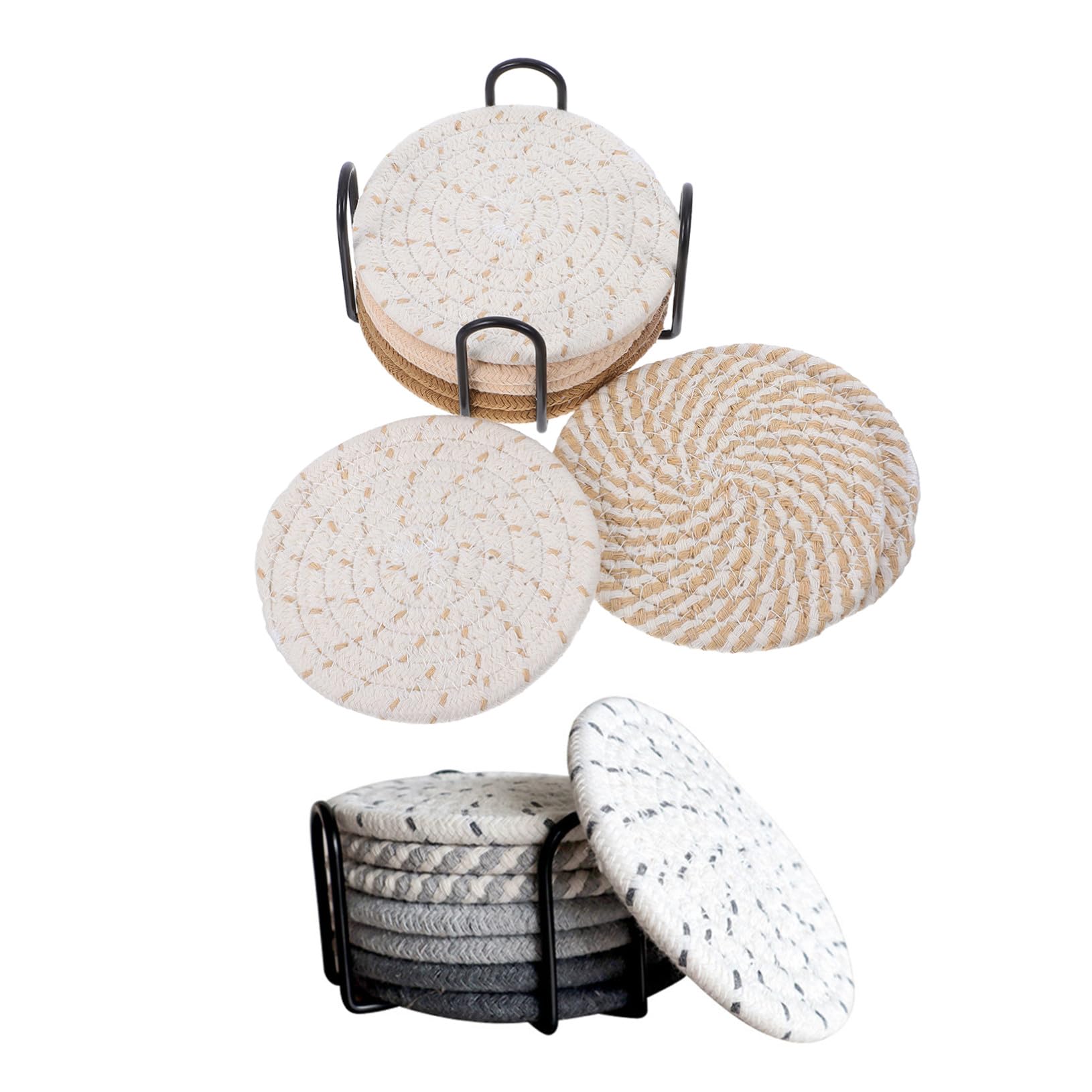 Dessous de verre de qualité OUNONA en coton tissé avec support de rangement élégant