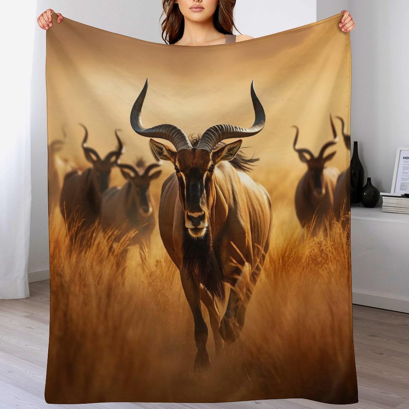 Couverture lit et canapé antilope : plaid polaire flanelle doux