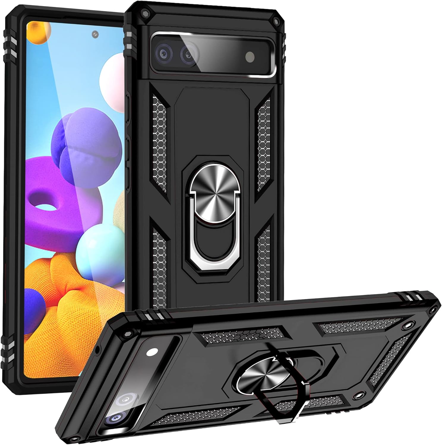 Google Pixel 6A Case, Military Armor Unbreakable Swivel