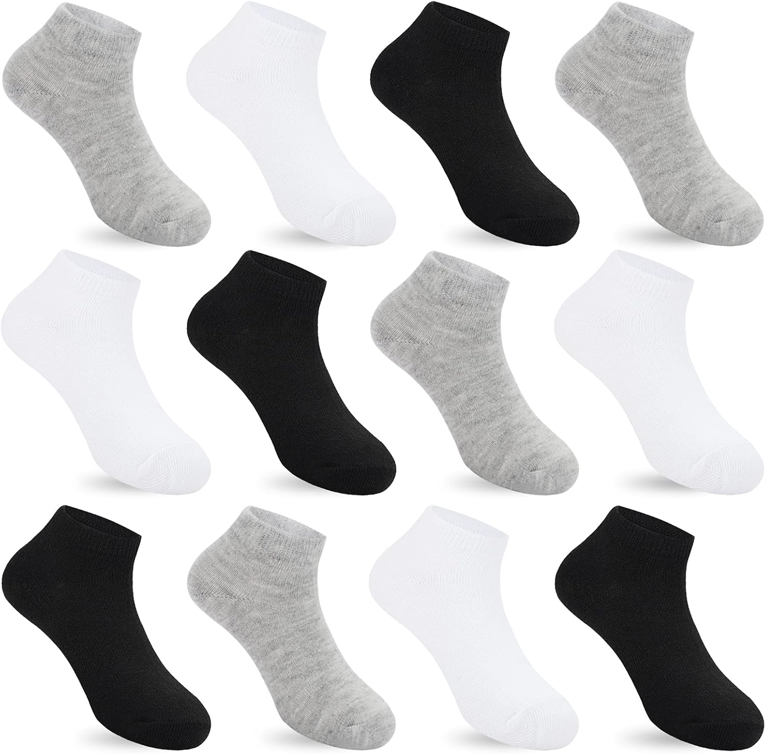 Auranso 12 Pairs Kid Breathable Athletic Ankle Socks Boys Girls Cotton Low Cut Socks