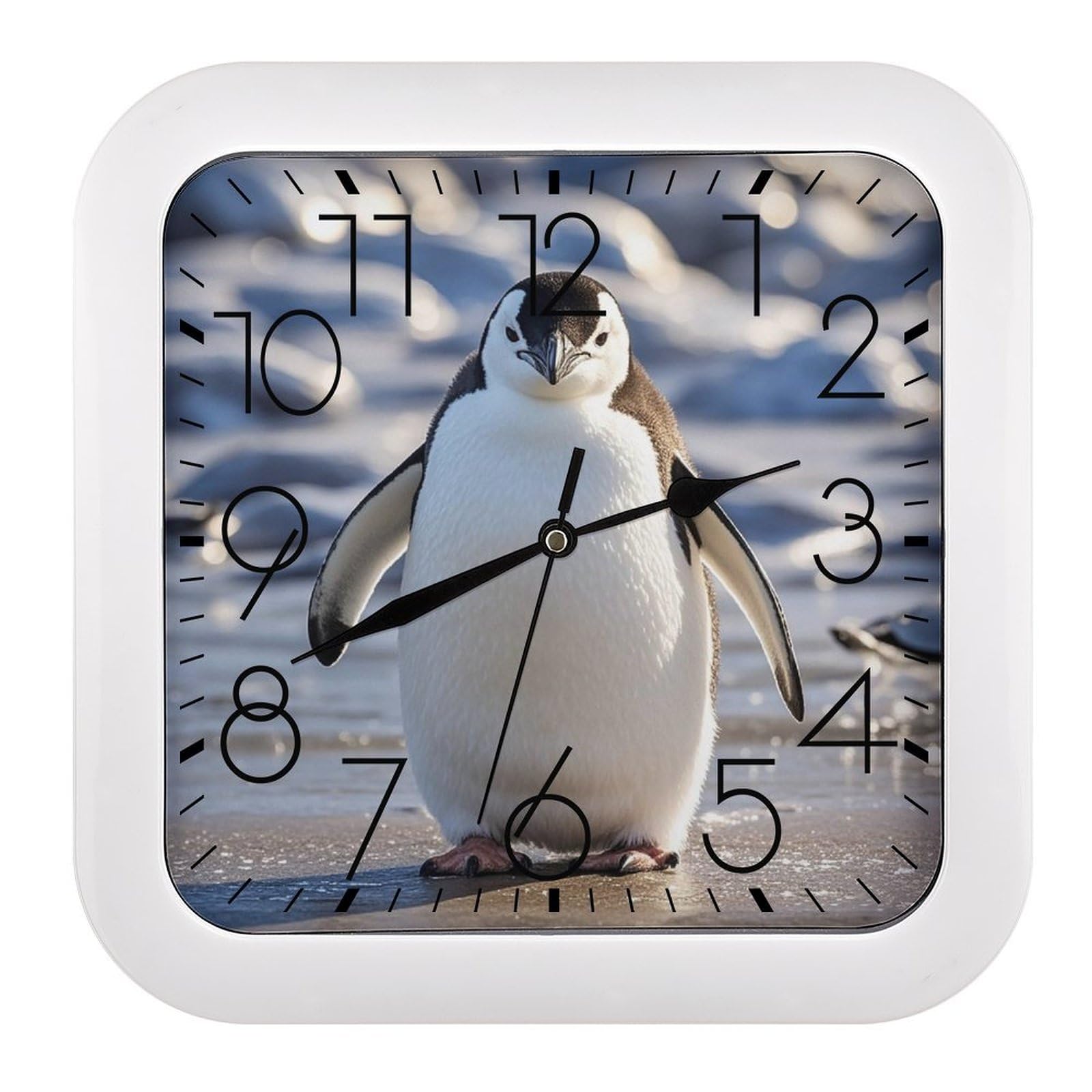 FekiLoot Square Cute Penguin Wall Clock Decorative Battery Operated Analog Clocks Silent Non-Ticking Frame Wall Clocks Perfect Kitchen Or Office Clock 10 Inch