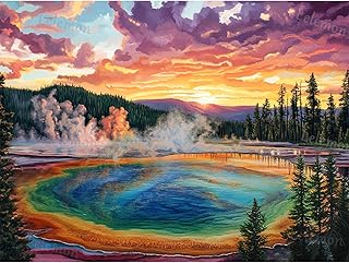 LELEMON Diamond Art Kits for Adults,Diamond Painting Kits for Adults,Yellowstone National Park 5d Diamond Painting Kit with Diamond Art Accessories for Home Wall Decor 12 x 16inch