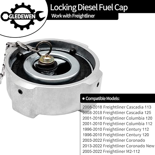 Miniatura 2 de Tapa de combustible con bloqueo, compatible con Freightliner Cascadia Columbia Century Coronado 1996-2018, tapa de gas con bloqueo de giro de 14,